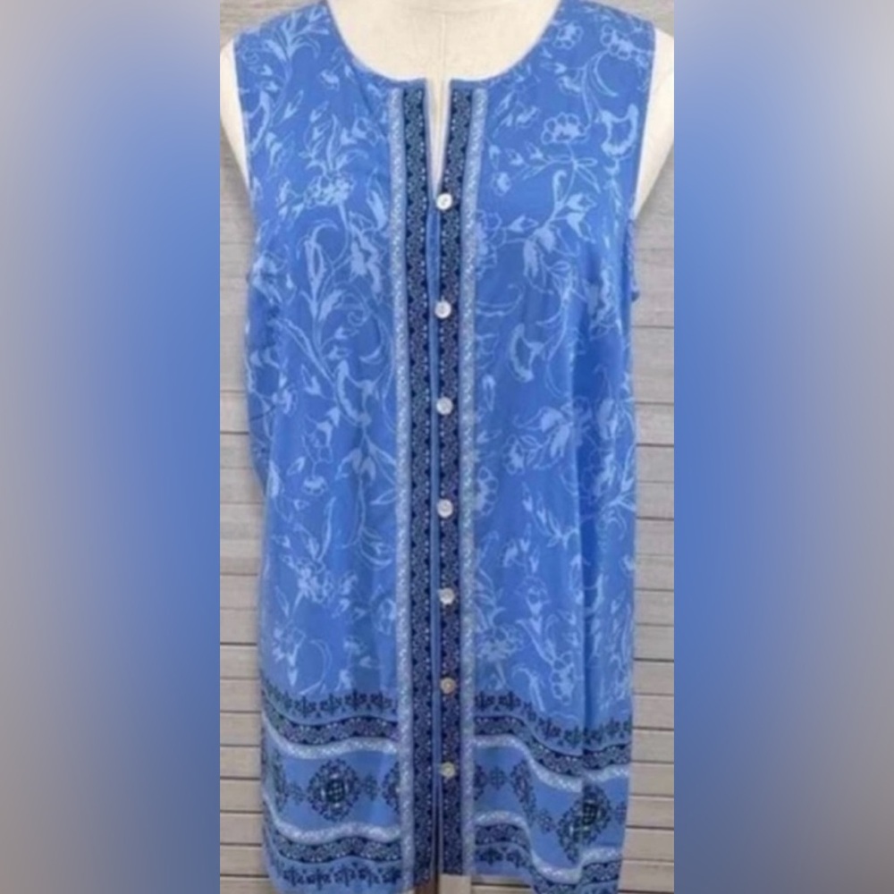 J. Jill women’s XS petite button up floral light & dark blue sleeveless tunic